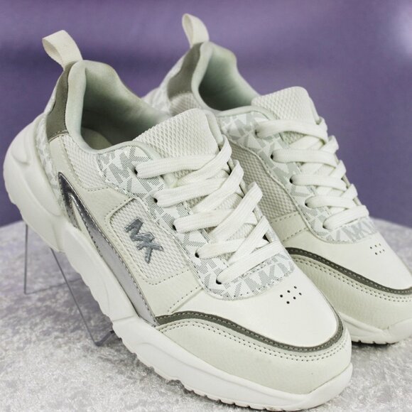 Michael Kors Allie Stride Logo Trainer Sneakers – White/Silver – Women’s Size 4 - Picture 1 of 8